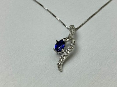 925 Sterling Silver London Blue & White Topaz Chain With Pendant