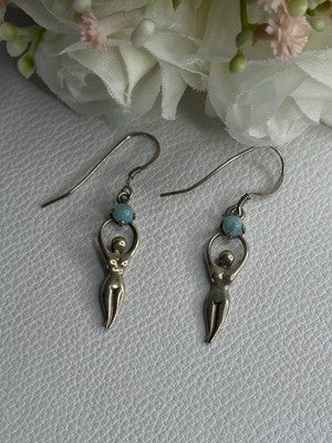 Dancing Girl 925 Sterling Silver Larimar Earrings Length 1.60 Inch