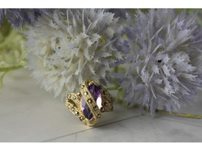 Vintage 925 Sterling Silver Purple Tourmaline & Marcasites Ring Size 6.75