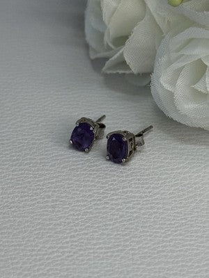 925 Sterling Silver Amethyst Earrings Length 0.27 Inch