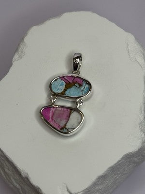 925 Sterling Silver Cotton Candy Turquoise Pendant Length 1.5 Inch