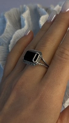 Marc 925 Sterling Silver Black Onyx Ring Size 8