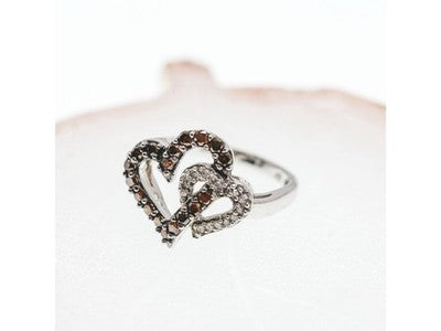 10K White Gold Hessonite & Diamonds "Hearts" Ring Size 7