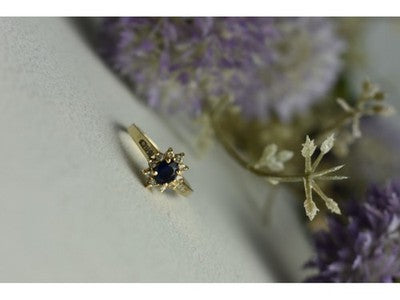 14K Yellow Gold Dark Blue Spinel & Diamonds Ring Size 5.5