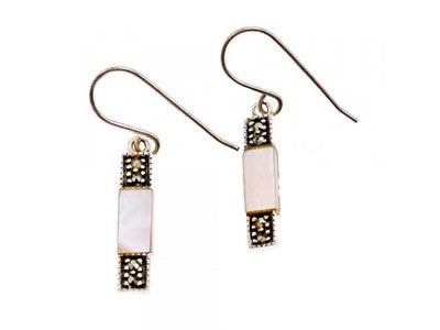 925 Sterling Silver Pink Mother of Pearl & Marcasites Earrings