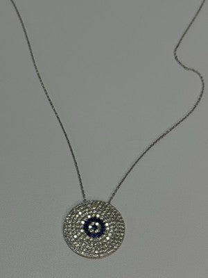 14K WHITE GOLD NECKLACE WHITE & BLUE CRYSTALS LENGTH 17 INCH