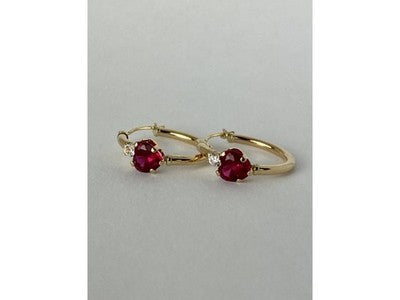 10K Yellow Gold Rubies & Diamonds Hearts Earrings