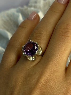 925 Sterling Silver Amethyst Ring Size 6.5