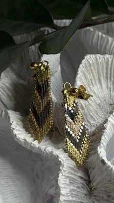 Tricolor Dangle Italy 925 Sterling Silver Gold Plated Earrings