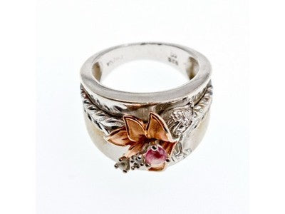 925 Sterling Silver Morganite & Goshenite "Scarlet Flower" Ring Size 5.5