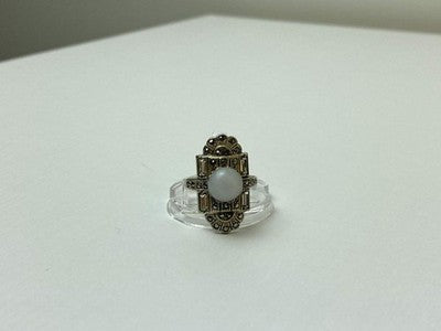 Vintage 925 Sterling Silver Agate, Goshenite & Marcasites Ring Size 5.5