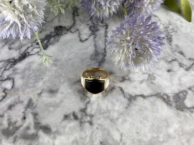925 Sterling Silver Gold Plated Black Jade, Mother Of Pearl & CZ Ring Size 7