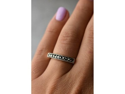 925 Sterling Silver Marcasites Ring Size 6.5