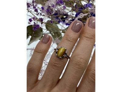 925 Sterling Silver Tiger'S Eye Ring Size 5.5