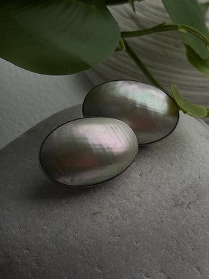 Vintage Clip-On 925 Sterling White Mother of Pearl Abalone Silver Earrings
