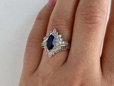 925 Sterling Silver Sapphire & CZ Ring Size 6.5