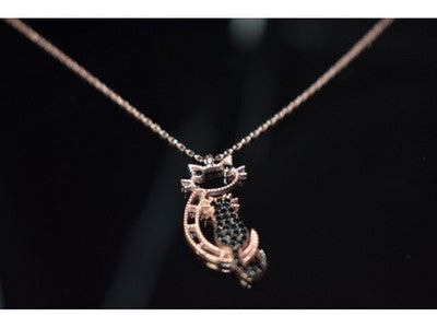 925 Sterling Silver Gold Plated CZ "Black Cat" Chain with Pendant Turkey