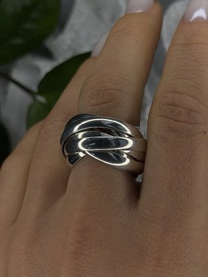 925 Sterling Silver 7 in 1  Interlocking Rolling Ring Size 11