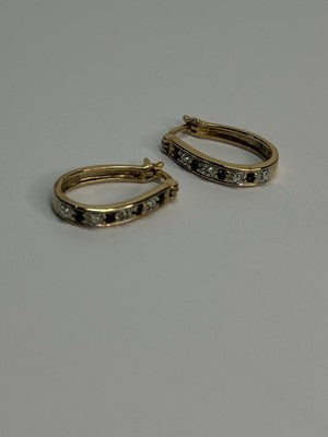 925 Sterling Silver Gold Plated Sapphire & Diamond Earrings Length 0.8 Inch