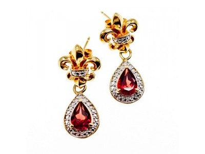925 Sterling Silver Gold Plated Garnet Earrings