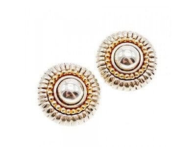 Flli Menegatti  Vintage 925 Sterling Silver Two Tone  14k Gold Clip-On Earrings