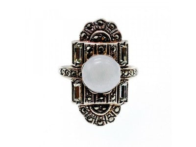 Vintage 925 Sterling Silver Agate, Goshenite & Marcasites Ring Size 5.5