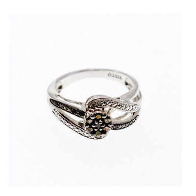 925 Sterling Silver Black Tourmaline (Sherl) "Flower" Ring Size 7