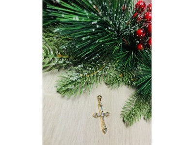925 Sterling Silver Gold Plated Blue CZ Cross Pendant