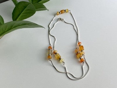 925 Sterling Silver Amber Necklace 33.4 in