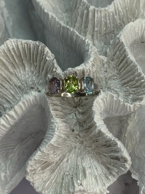 925 Sterling Silver Topaz Peridot Amethyst Ring Size 8.5