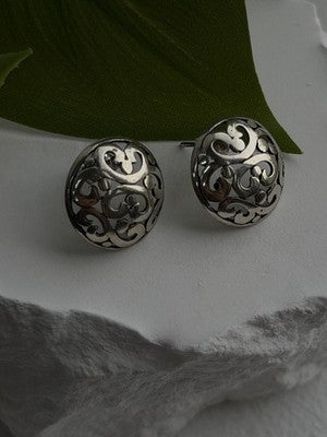 Vintage Scroll Stud Ornate Filigree Dome 925 Sterling Silver Earrings