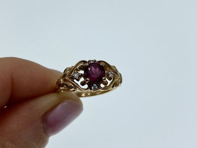 925 Sterling Silver Gold Plated Ruby & CZ Ring Size 7