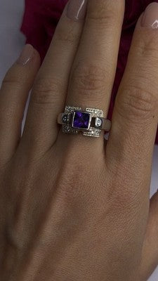 925 Sterling Silver Amethyst & Beryl Ring Size 9