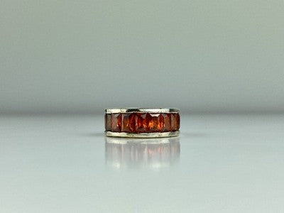 925 Sterling Silver Orange CZ Ring Size 8