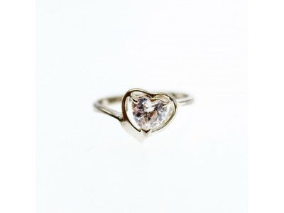 925 Sterling Silver White Topaz "Heart" Ring Size 6