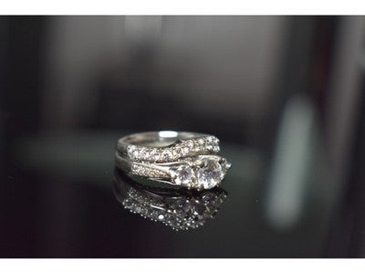 925 Sterling Silver CZ Double Ring Size 6.5