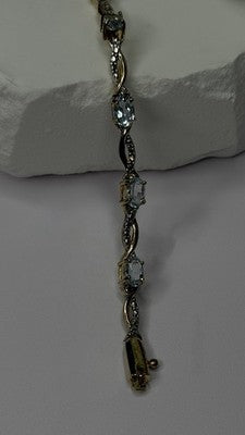 925 Sterling Silver Gold Plated Blue Topaz Bracelet Size 7.5