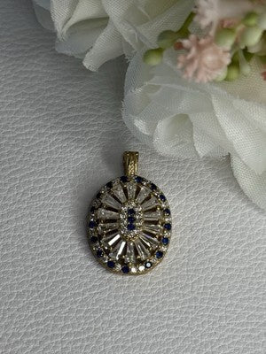 925 Sterling Silver Gold Plated Sapphire & Beryl Pendant Length 1 Inch