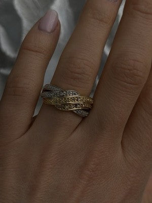 3 Colors  925 Sterling Silver Yellow & Rose Gold Plated White Topaz Ring Size 7