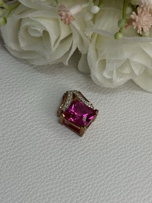 925 Sterling Silver Gold Plated Pink Topaz Pendant Length 0.80 Inch