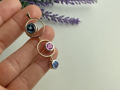 925 Sterling Silver Gold Plated Aquamarine, Topaz & Tourmaline Pendant