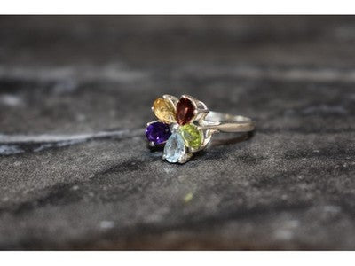 925 Sterling Silver Multi Gemstones "Flower" Ring Size 6.5