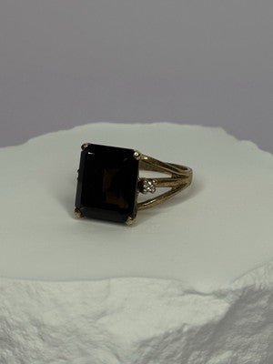 10K Yellow Gold Brown Tourmaline & Diamonds Ring Size 6