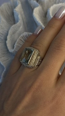 Vintage Style 925 Sterling Silver Quartz Stone Ring Size 6