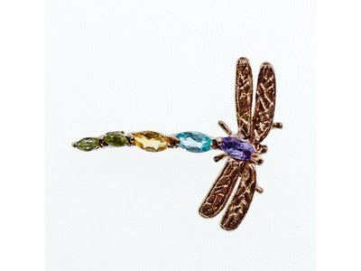 925 Sterling Silver Multi Gemstones "Dragonfly" Brooch