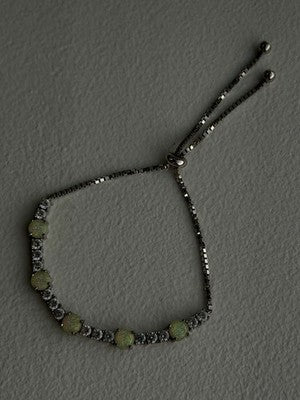 Adjustable 925 Sterling Silver Opal & Beryl Bracelet