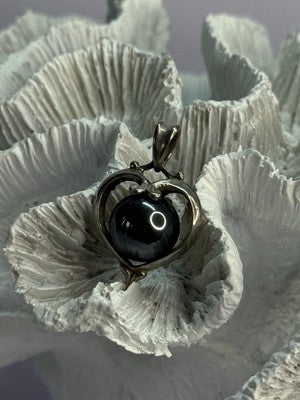 925 Sterling Silver Hematite Heart Pendant Length 1.1 Inch