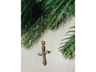 925 Sterling Silver Gold Plated Blue CZ Cross Pendant