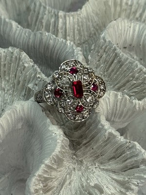 925 Sterling Silver Pink Spinel Ring Size 5
