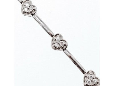 925 Sterling Silver CZ Bracelet "Hearts" Size 7 In